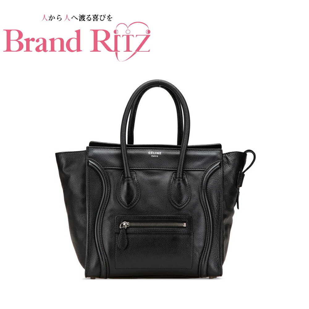 中古 セリーヌ ラゲージ マイクロショッパー ハンドバッグ レザー Bランク ブラック レディース CELINE あす楽【送料無料】【三田店】